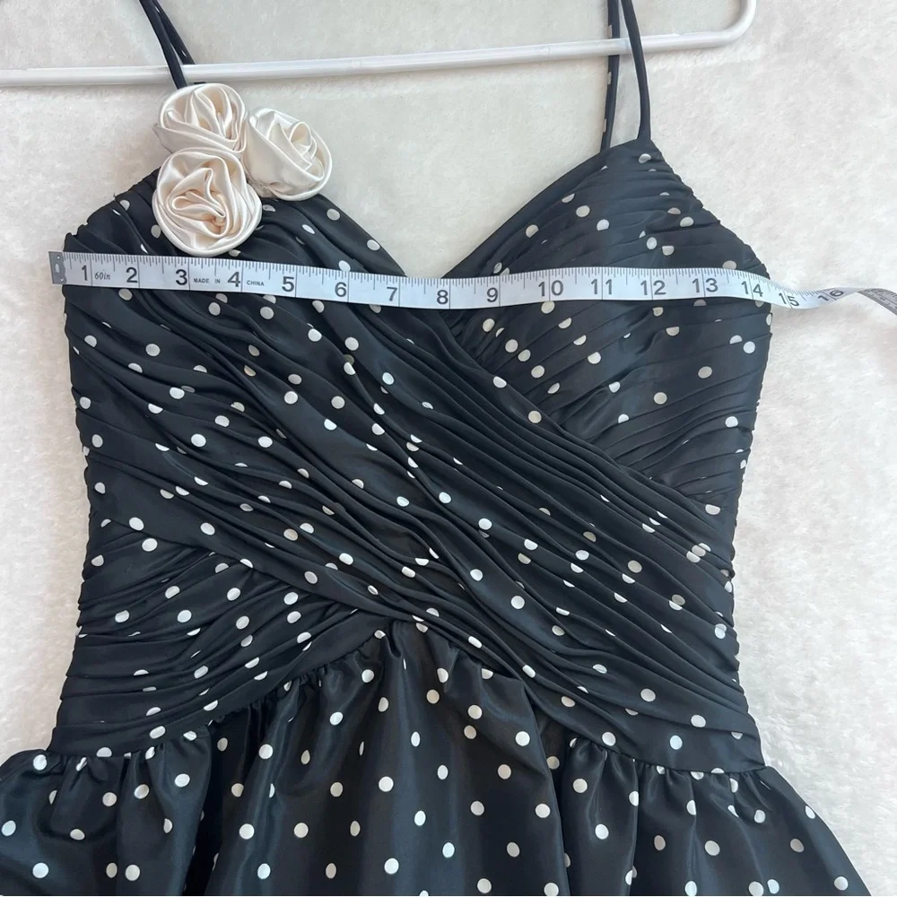 Hailey Logan by Adrianna Papell Black and Cream Polka Dot Mini Dress Size 3/4 - Picture 4 of 6